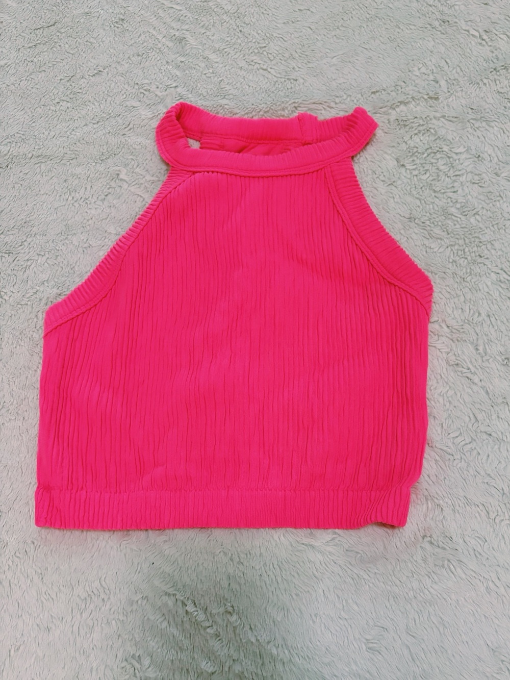 aerie Hot Pink Ribbed Halter Crop Top